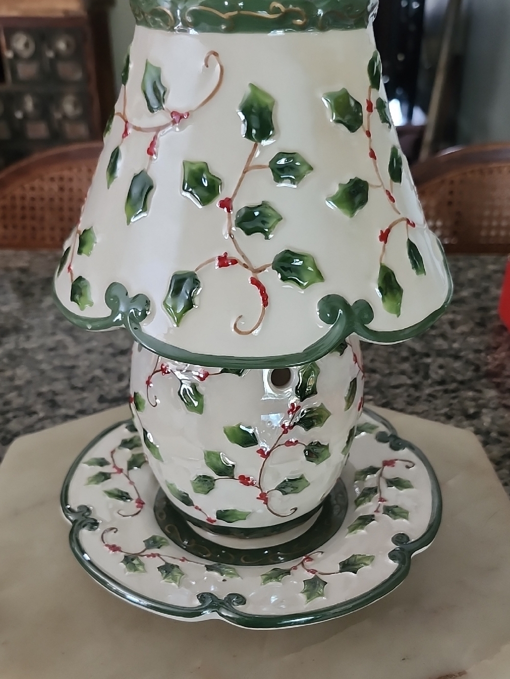 Vtg Yankee Candle Holiday Holly Ceramic Burner (3 Piece Set)
